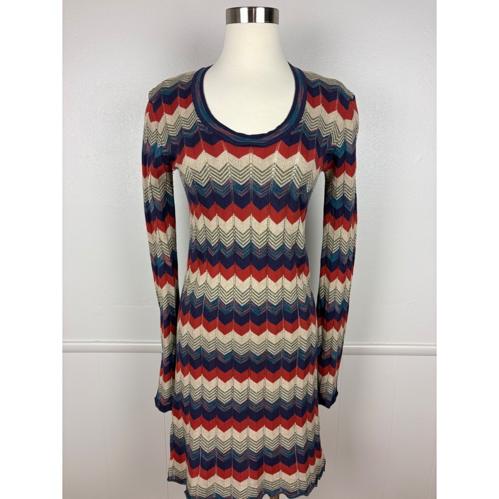 Cotton by Autumn Cashmere Knit Dress Size‎ M Chevron Pointelle Long Sleeve Mod